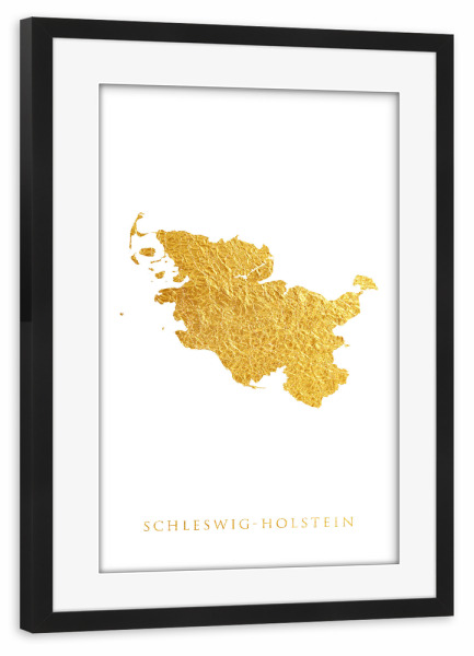 Poster mit Rahmen schwarz "Goldkarte Schleswig-Holstein" artboxONE - Kartografie - Schleswig-holstein,Deutschland,Karte,Gold