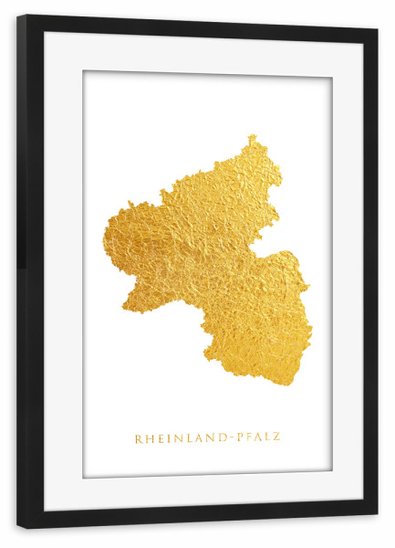 Poster mit Rahmen schwarz "Goldkarte Rheinland-Pfalz" artboxONE - Kartografie - Rheinland-pfalz,Deutschland,Deutschland,Karte,Gold