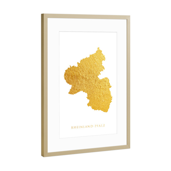 Poster mit Rahmen Gold "Goldkarte Rheinland-Pfalz" artboxONE - Kartografie - Rheinland-pfalz,Deutschland,Deutschland,Karte,Gold