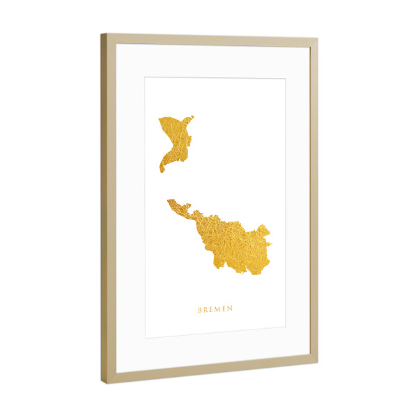 Poster mit Rahmen Gold "Bremer Goldkarte" artboxONE - Kartografie - Bremen,Deutschland,Deutschland,Karte,Gold