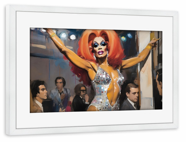 Poster mit Rahmen weiß "NY 70s Dancing Queen" artboxONE - Menschen,Musik - Drag queen,Trans,Tanz,Nachtclub,70s,New york,Kult,Musik