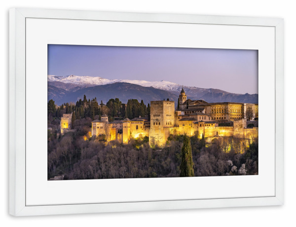 Poster mit Rahmen weiß "Alhambra Andalusien" artboxONE - Reise - Granada,Andalusien,Spanien,Alhambra,Sierra nevada,Welterbe