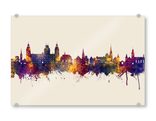 Acrylglasbild "Aschaffenburger Skyline Herbst" artboxONE - Städte - Aschaffenburg,Deutschland,Skyline,Stadtbild,Aquarell,Malerei