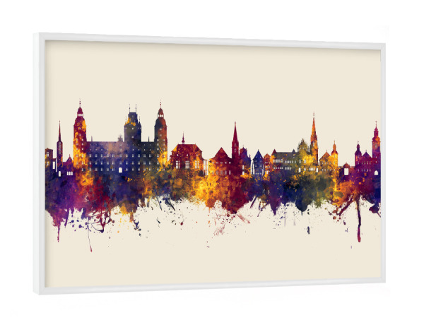 Poster mit weißem Rahmen "Aschaffenburger Skyline Herbst" artboxONE - Städte - Aschaffenburg,Deutschland,Skyline,Stadtbild,Aquarell,Malerei