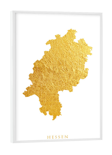 Poster mit weißem Rahmen "Goldkarte Hessen" artboxONE - Kartografie - Hessen,Deutschland,Deutschland,Karte,Gold