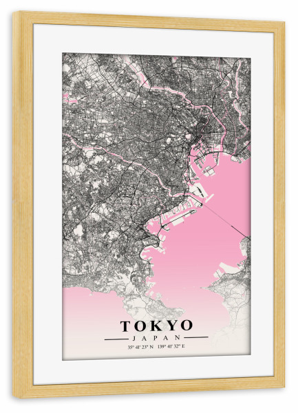 Poster mit Rahmen kiefer "City Karte Tokio" artboxONE - Städte / Tokio,Kartografie
