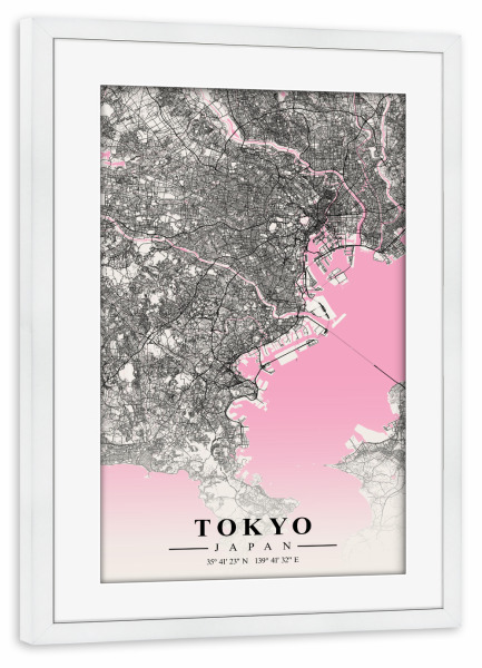 Poster mit Rahmen weiß "City Karte Tokio" artboxONE - Städte / Tokio,Kartografie