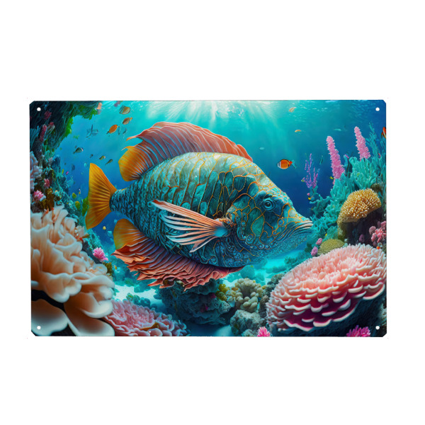 Holzbild "Bunte Fischwelt" artboxONE - Für Kinder - Natur,Fische,Tropen,Wasser,Korallenriff,Farbsättigung,Tauchen,Meer,Unterwasser,Farbenfroh