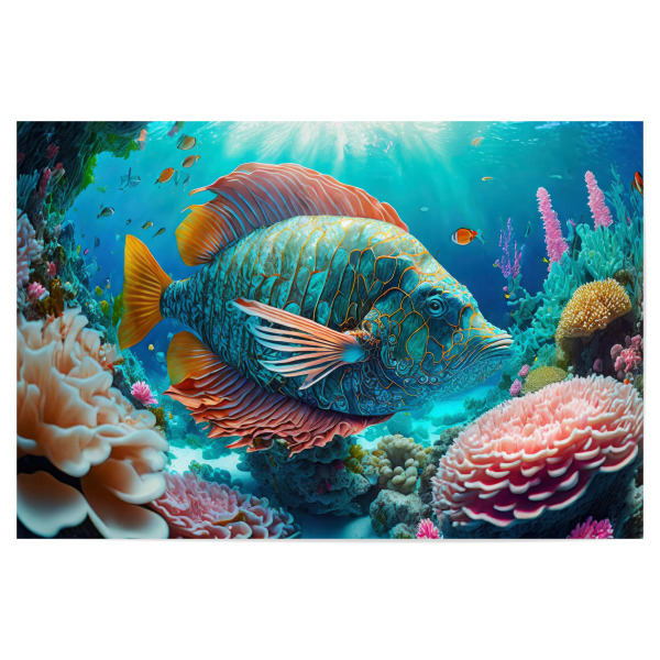 Poster 30x20 cm "Bunte Fischwelt" artboxONE - Für Kinder - Natur,Fische,Tropen,Wasser,Korallenriff,Farbsättigung,Tauchen,Meer,Unterwasser,Farbenfroh