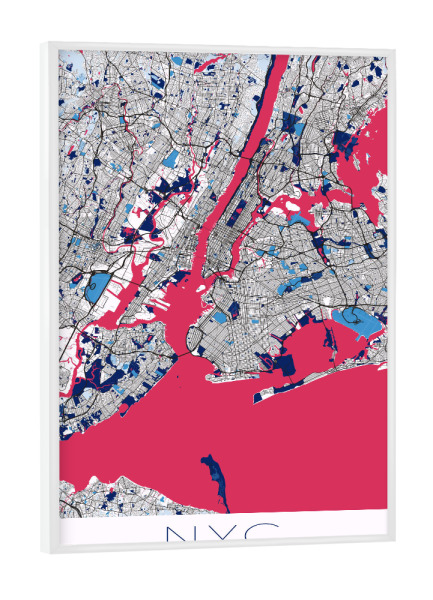 Poster mit weißem Rahmen "New York City Wandbild" artboxONE - Städte / New York,Kartografie