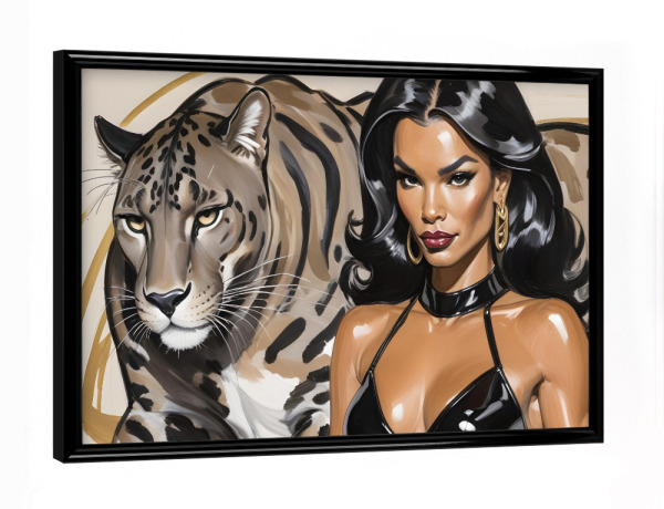 Poster mit schwarzem Rahmen "Sexy Cat Lady" artboxONE - Tiere,Menschen,Für Papa - Lack,Leder,Katze,Wildkatze,Sexy,Erotisch,Erotik,Wild