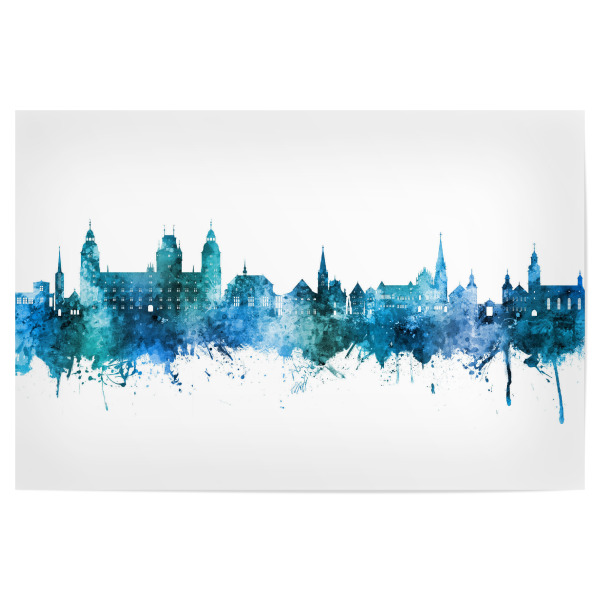 Poster 30x20 cm "Aschaffenburg Skyline Blau" artboxONE - Städte - Aschaffenburg,Deutschland,Skyline,Stadtbild,Aquarell,Malerei