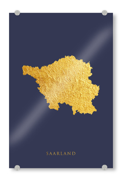 Acrylglasbild "Saarland Goldkarte Blau" artboxONE - Kartografie - Saarland,Deutschland,Deutschland,Karte,Gold