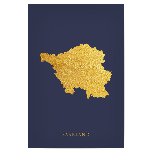 Poster 30x20 cm "Saarland Goldkarte Blau" artboxONE - Kartografie - Saarland,Deutschland,Deutschland,Karte,Gold