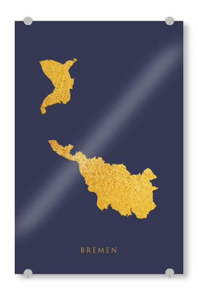 Acrylglasbild "Bremer Goldkarte Blau" artboxONE - Kartografie - Bremen,Deutschland,Deutschland,Karte,Gold
