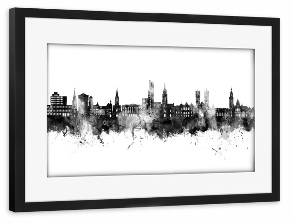 Poster mit Rahmen schwarz "Krefeld - Skyline Schwarz" artboxONE - Städte,Schwarzweiß