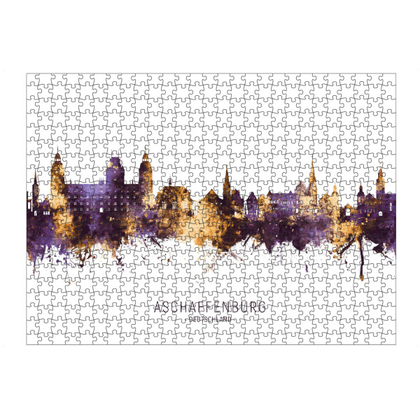 Puzzle Ravensburger "Aschaffenburg Skyline PurpleGold" artboxONE - Städte - Aschaffenburg,Deutschland,Skyline,Stadtbild,Aquarell,Malerei