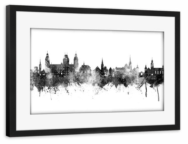 Poster mit Rahmen schwarz "Aschaffenburg Skyline Schwarz" artboxONE - Städte,Schwarzweiß