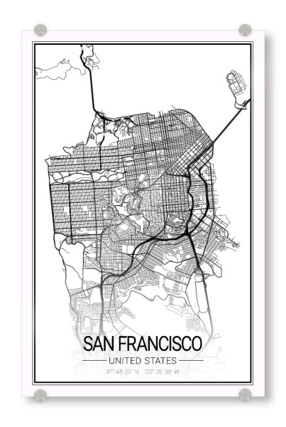 Acrylglasbild "Stadt San Francisco Map" artboxONE - Schwarzweiß,Städte / San Francisco,Kartografie