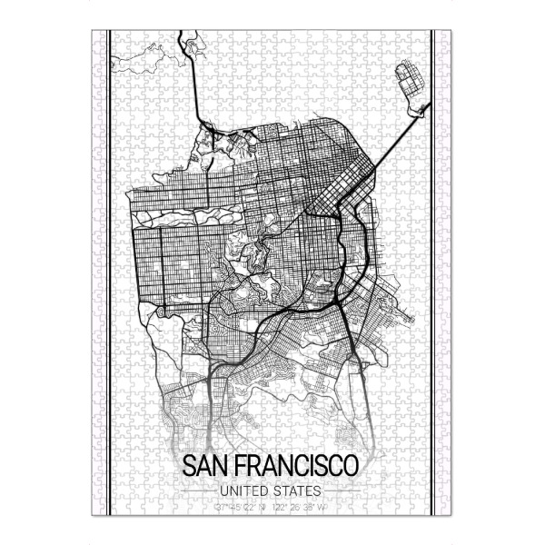 Puzzle Ravensburger "Stadt San Francisco Map" artboxONE - Schwarzweiß,Städte / San Francisco,Kartografie