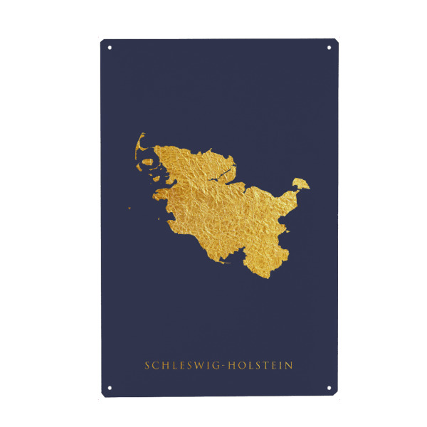 Holzbild "Schleswig-Holstein Goldkarte Blau" artboxONE - Kartografie - Schleswig-holstein,Deutschland,Karte,Gold