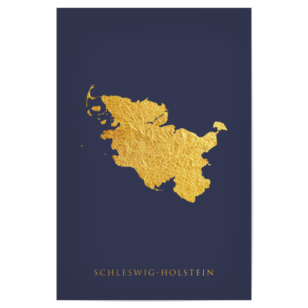 Poster 30x20 cm "Schleswig-Holstein Goldkarte Blau" artboxONE - Kartografie - Schleswig-holstein,Deutschland,Karte,Gold