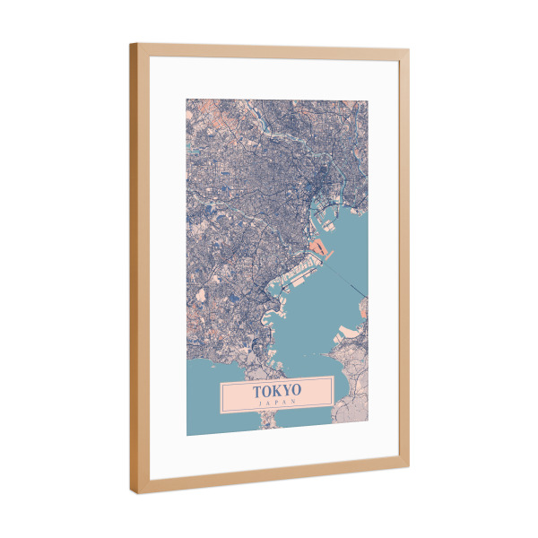 Poster mit Rahmen Kupfer "Tokio als Stadtplan" artboxONE - Städte / Tokio,Kartografie