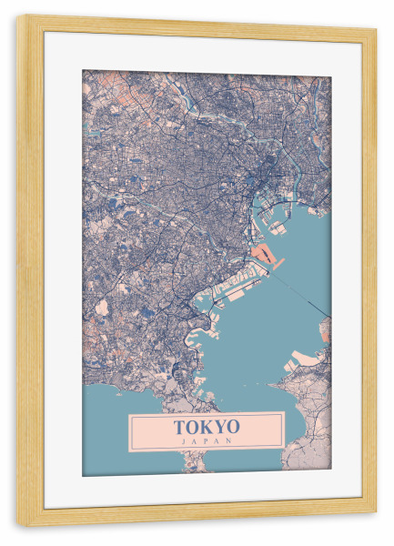 Poster mit Rahmen kiefer "Tokio als Stadtplan" artboxONE - Städte / Tokio,Kartografie