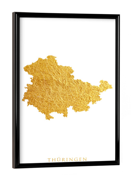 Poster mit schwarzem Rahmen "Thüringen Goldkarte" artboxONE - Kartografie - Thüringen,Deutschland,Karte,Gold
