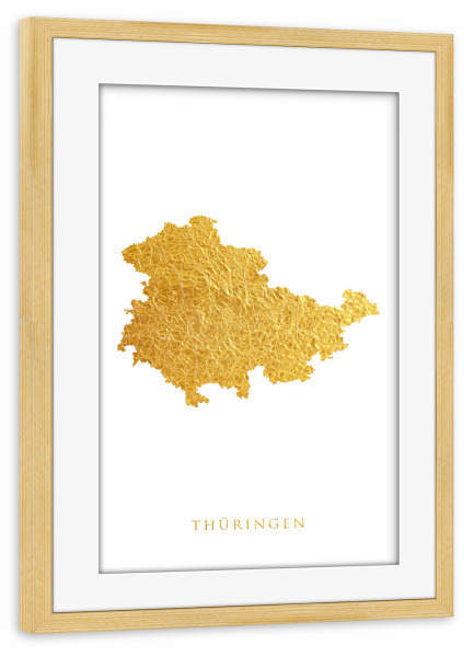 Poster mit Rahmen kiefer "Thüringen Goldkarte" artboxONE - Kartografie - Thüringen,Deutschland,Karte,Gold