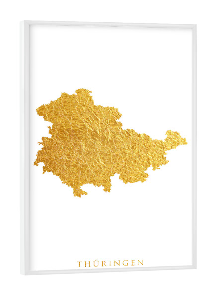 Poster mit weißem Rahmen "Thüringen Goldkarte" artboxONE - Kartografie - Thüringen,Deutschland,Karte,Gold