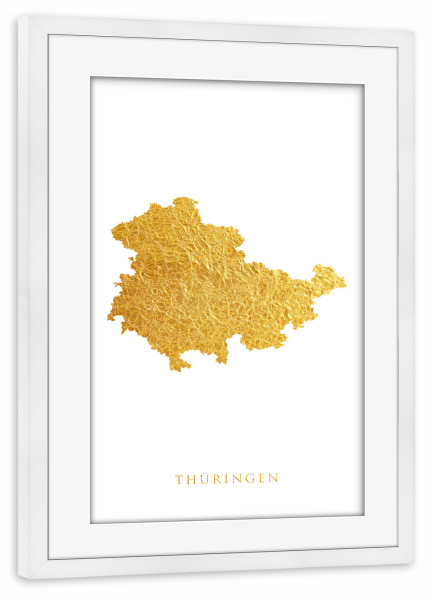 Poster mit Rahmen weiß "Thüringen Goldkarte" artboxONE - Kartografie - Thüringen,Deutschland,Karte,Gold