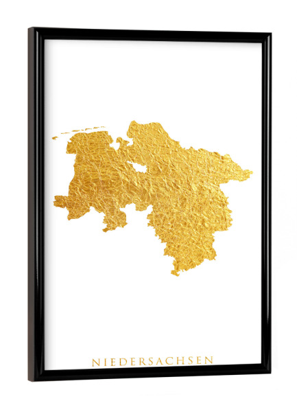 Poster mit schwarzem Rahmen "Niedersächsische Goldkarte" artboxONE - Kartografie - Niedersachsen,Deutschland,Karte,Gold