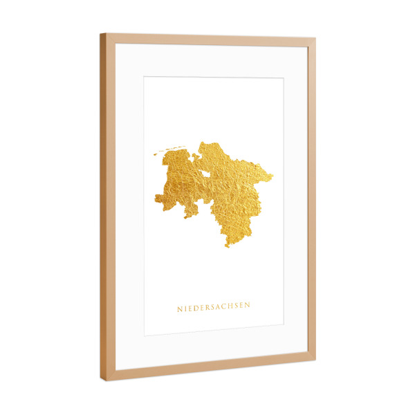 Poster mit Rahmen Kupfer "Niedersächsische Goldkarte" artboxONE - Kartografie - Niedersachsen,Deutschland,Karte,Gold