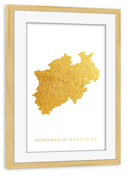 Poster mit Rahmen kiefer "Goldkarte Nordrhein-Westfalen" artboxONE - Kartografie - Nordrhein-westfalen,Deutschland,Karte,Gold