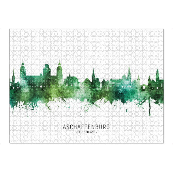Puzzle Ravensburger "Aschaffenburg Skyline Grüner Name" artboxONE - Städte - Aschaffenburg,Deutschland,Skyline,Stadtbild,Aquarell,Malerei