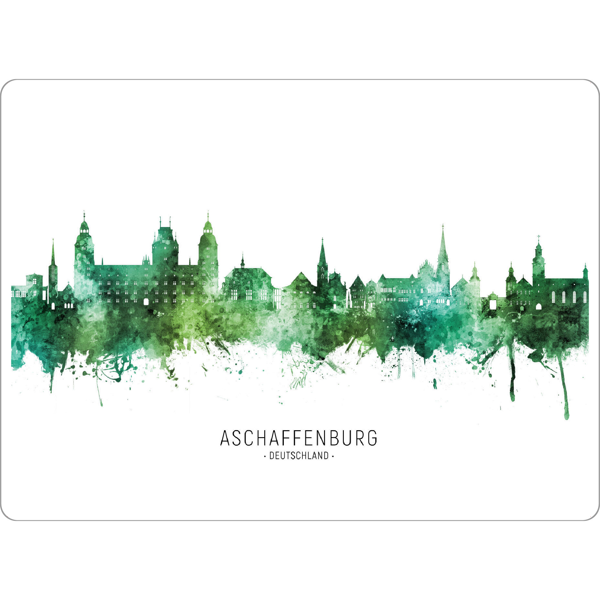 Tischset "Aschaffenburg Skyline Grüner Name" artboxONE - Städte - Aschaffenburg,Deutschland,Skyline,Stadtbild,Aquarell,Malerei - Bild aschaffenburg