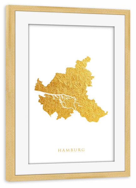 Poster mit Rahmen kiefer "Hamburger Goldkarte" artboxONE - Kartografie - Hamburg,Deutschland,Karte,Gold