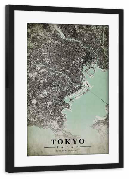 Poster mit Rahmen schwarz "Tokio Vintage CityMap" artboxONE - Städte / Tokio,Kartografie
