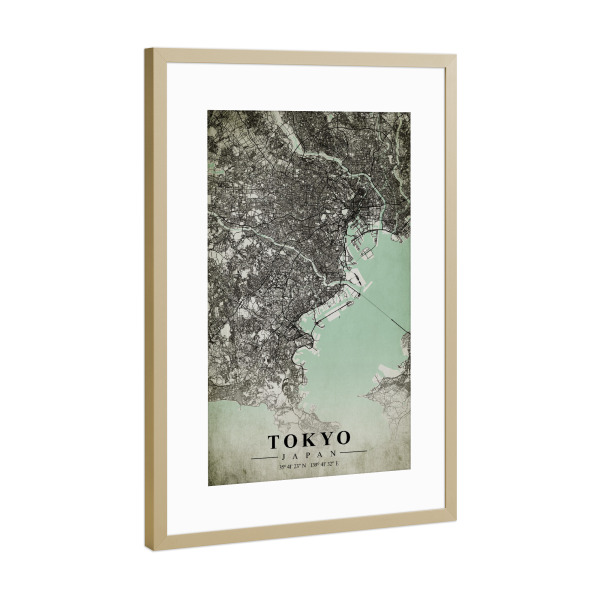Poster mit Rahmen Gold "Tokio Vintage CityMap" artboxONE - Städte / Tokio,Kartografie