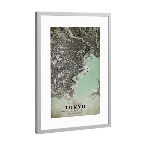 Poster mit Rahmen Silber "Tokio Vintage CityMap" artboxONE - Städte / Tokio,Kartografie