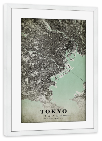Poster mit Rahmen weiß "Tokio Vintage CityMap" artboxONE - Städte / Tokio,Kartografie