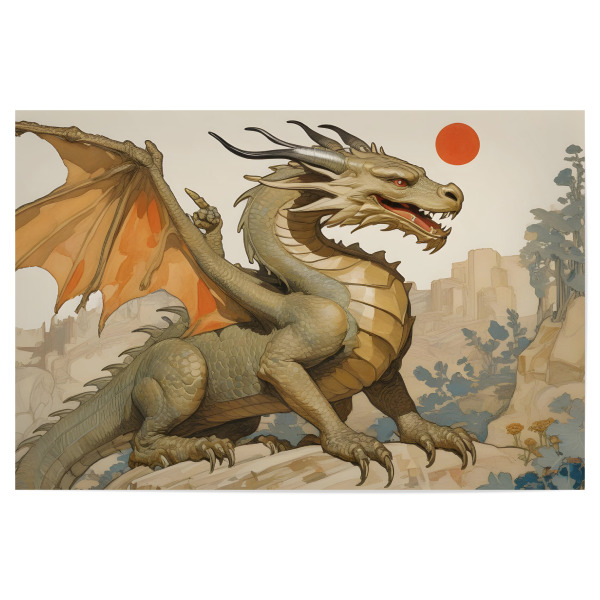 Poster 30x20 cm "Chinesischer Jugendstil Drache" artboxONE - Fiktion - Cool,Drache,Drachen,Jugendstil,Art deko,Artdeco,Asien,Fantasy,Fantasie