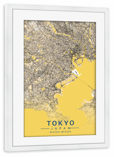 Poster mit Rahmen weiß "City Tokyo Map" artboxONE - Städte / Tokio,Kartografie