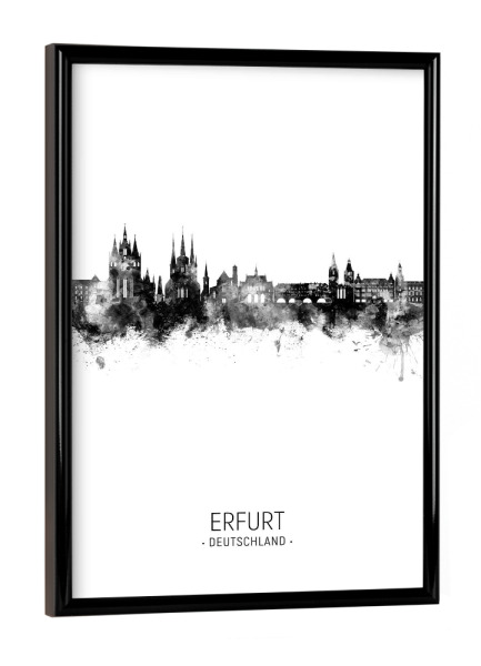 Poster mit schwarzem Rahmen "Erfurt Skyline BW" artboxONE - Städte,Schwarzweiß - Erfurt,Deutschland,Skyline,Stadtbild,Aquarell,Malerei
