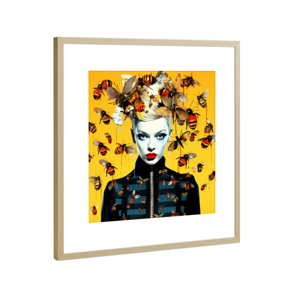 Poster mit Rahmen Gold "BIENENKÖNIGIN FRAU POPART" artboxONE - Fashion,Buchstaben / Q,Für Mama