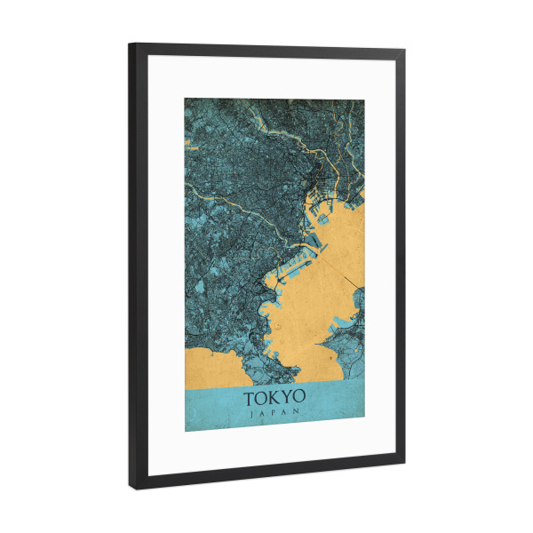 Poster mit Rahmen Schwarz (Metallic) "Vintage Tokio City" artboxONE - Städte / Tokio,Kartografie