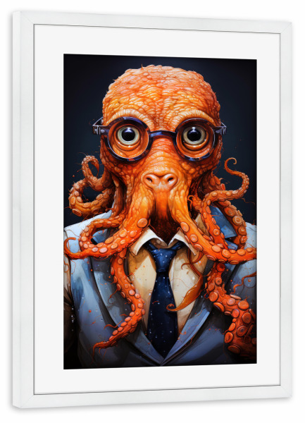 Poster mit Rahmen weiß "Oktopus Tierkunst A" artboxONE - Tiere - Oktopus,Leben im meer,Tier,Tiere,Grafik,Illustration