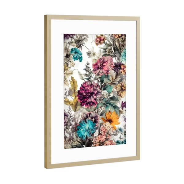 Poster mit Rahmen Gold "Wiese voller Blumen O" artboxONE - Natur,Floral - Wiese,Natur,Blumen,Blumen,Botanische,Blätter,Blumen,Kräuter