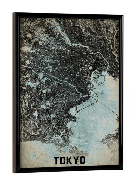 Poster mit schwarzem Rahmen "Tokio Retro Citymap" artboxONE - Städte / Tokio,Kartografie